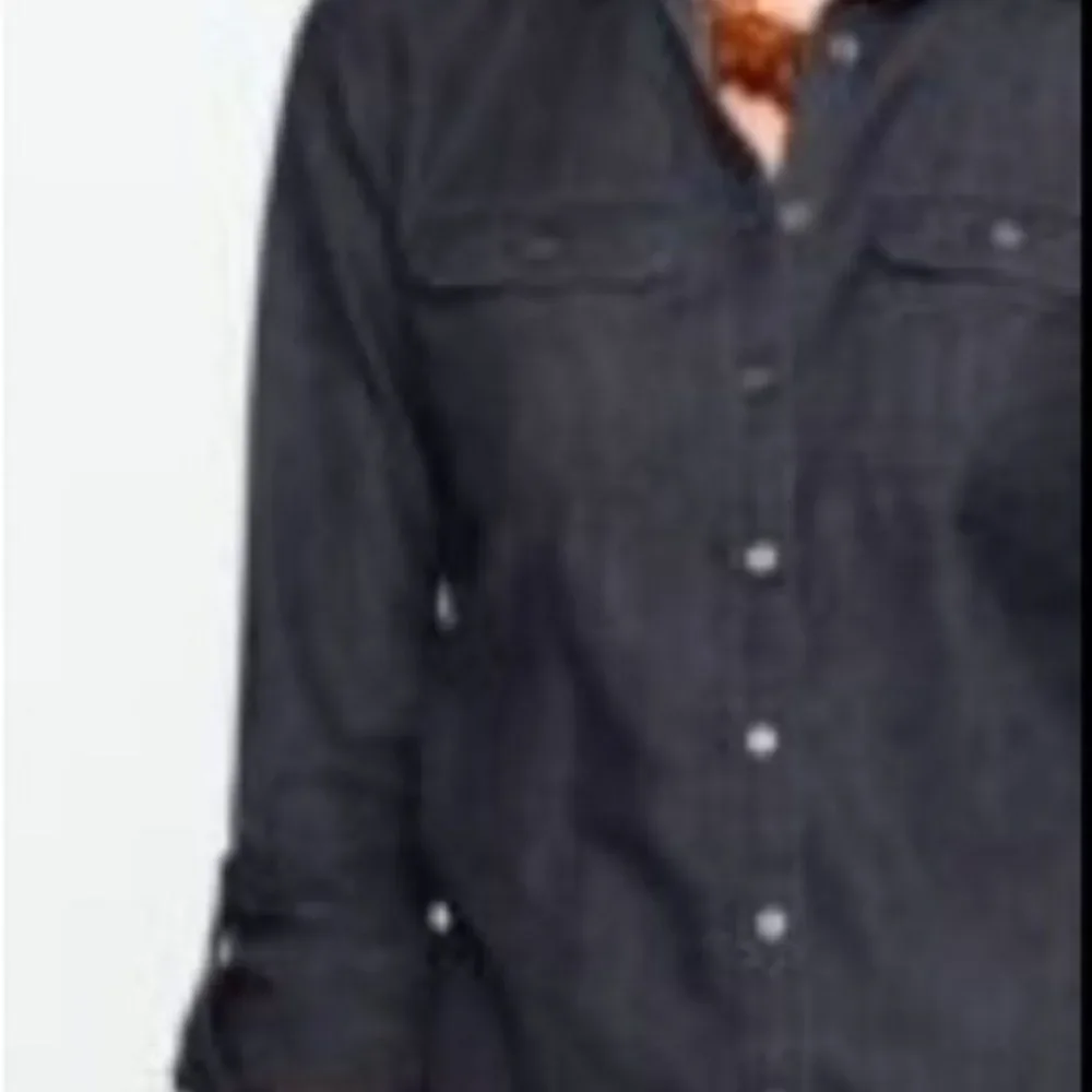 Talbots Denim Chambray Shirt 8P/ Cotton/ Long Roll Tab Sleeve/ Round Hem Pocket - Picture 11 of 11